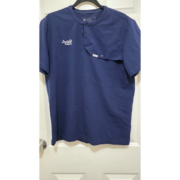 Figs Navy Blue Men's Scrub Top Aya Healthcare Logo Short Sleeve Size M Lightweig - Picture 2 of 8